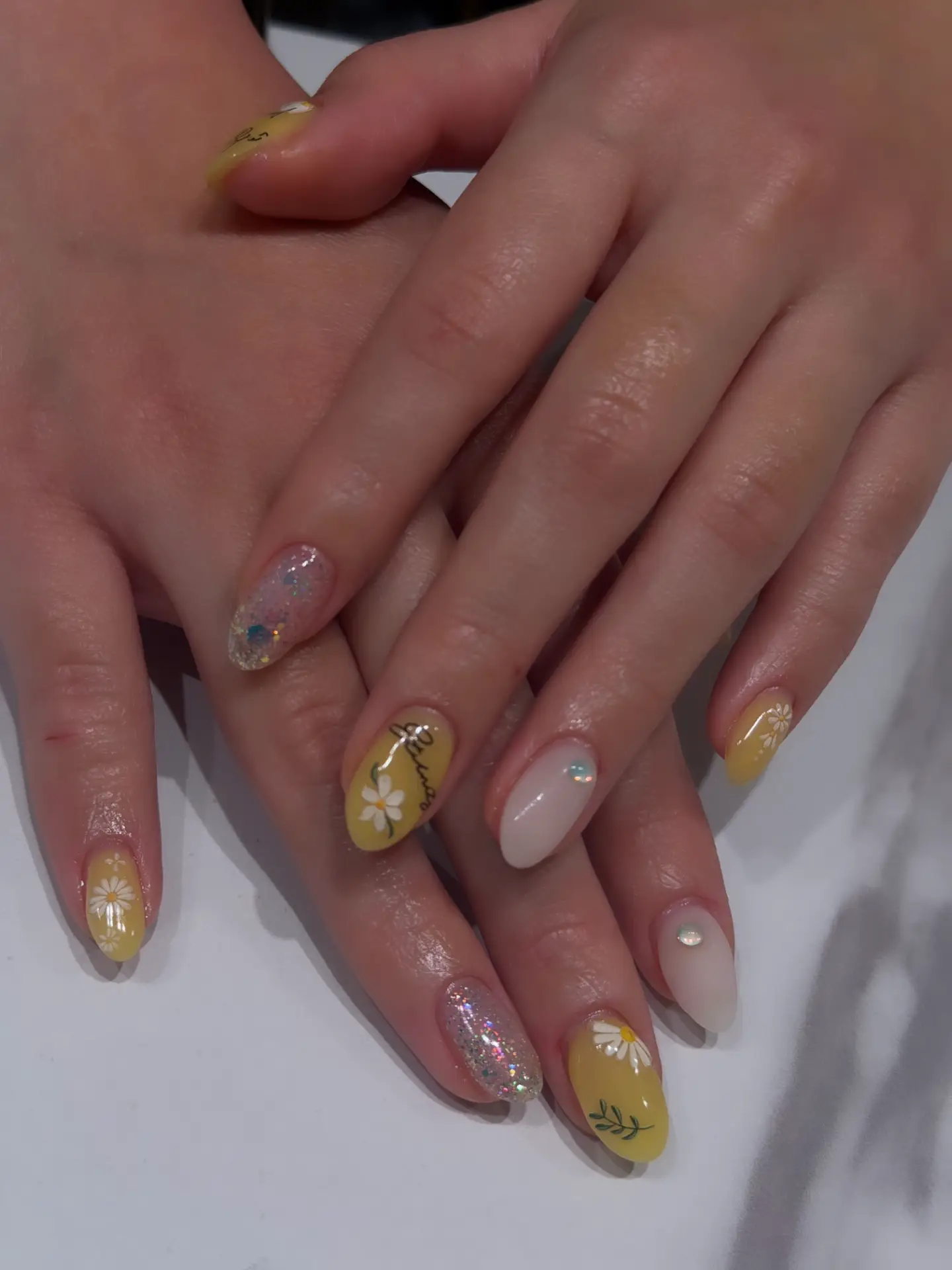 Yellow floral nail art manicure by Bella Beauty